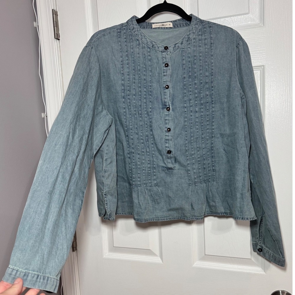 Natural Life Womens Top Blouse Pintuck Pleated Popover Bohemian Chic‎ Cotton M